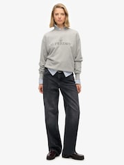 Superdry Black Mid Rise Wide Leg Jeans - Image 1 of 8