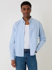 Threadbare Blue Stripe Cotton Poplin Cropped Fit Shirt - Image 2 of 5