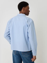 Threadbare Blue Stripe Cotton Poplin Cropped Fit Shirt - Image 3 of 5