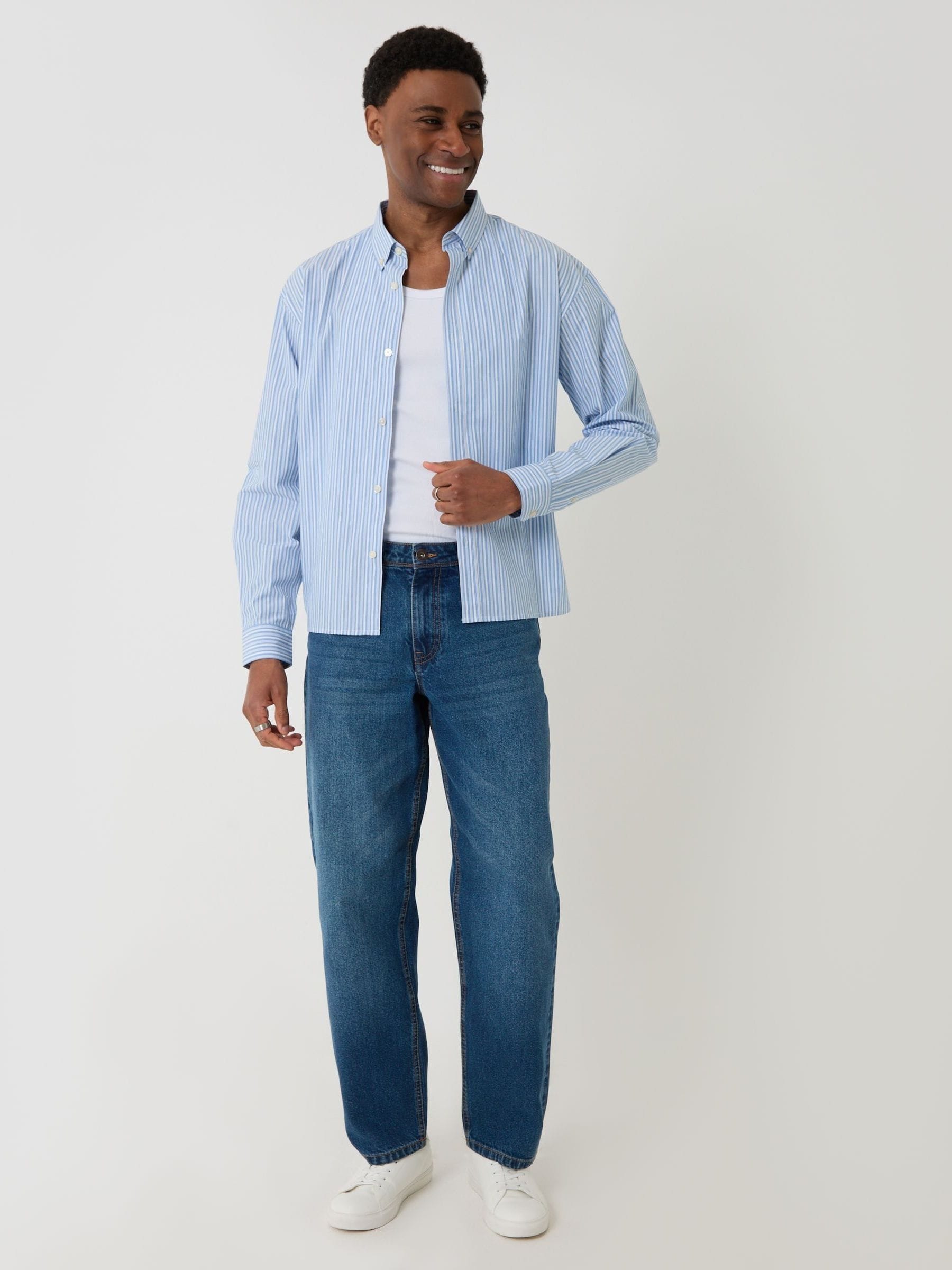 Buy Threadbare Blue Stripe Cotton Poplin Cropped Fit Shirt from