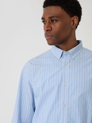 Threadbare Blue Stripe Cotton Poplin Cropped Fit Shirt - Image 5 of 5