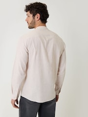Threadbare Natural Grandad Collar Linen Blend Long Sleeve Shirt - Image 2 of 4