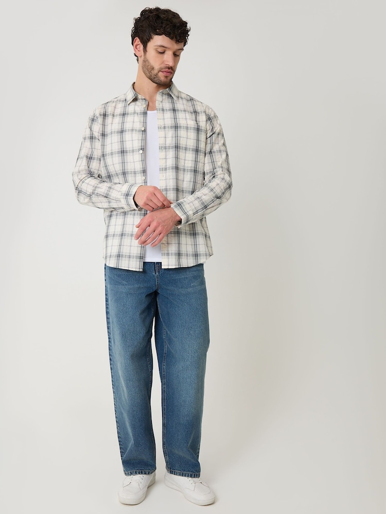 Threadbare Natural Check Cotton Long Sleeve Shirt - Image 5 of 5 Threadbare Natural Check Cotton Long Sleeve Shirt - Image 5 of 5