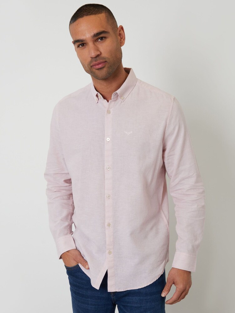 Threadbare Pink Linen Blend Long Sleeve Shirt - Image 1 of 4