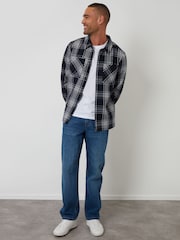 Threadbare Blue Check Waffle Textured Shacket - Image 4 of 4