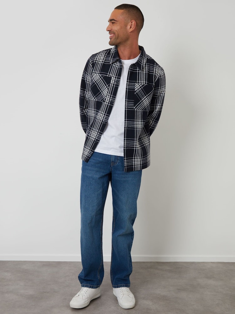 Threadbare Blue Check Waffle Textured Shacket - Image 4 of 4