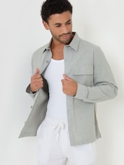 Threadbare Green Linen Blend Lightweight Shacket - Image 1 of 5