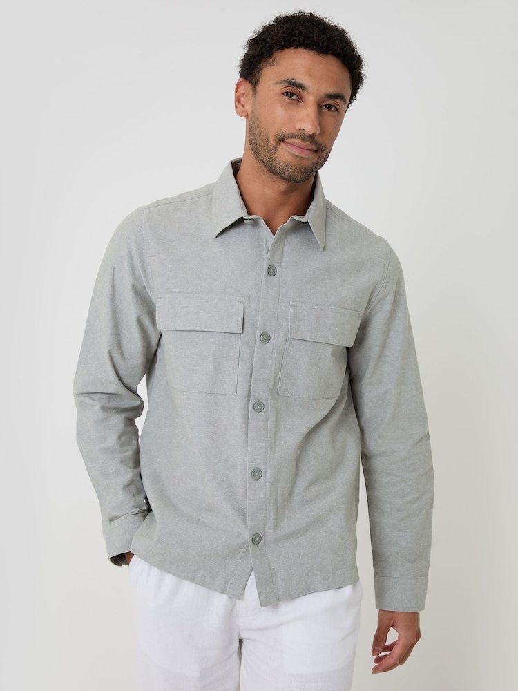 Threadbare Green Linen Blend Lightweight Shacket - Image 5 of 5