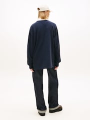 Tommy Jeans Blue Logo Embroidery Jersey Oversized Rugby Shirt - Image 3 of 5