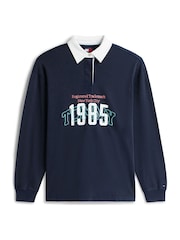 Tommy Jeans Blue Logo Embroidery Jersey Oversized Rugby Shirt - Image 5 of 5