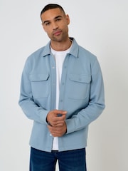 Threadbare Blue Pique Popper Fastening Shacket - Image 1 of 5