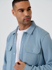 Threadbare Blue Pique Popper Fastening Shacket - Image 4 of 5