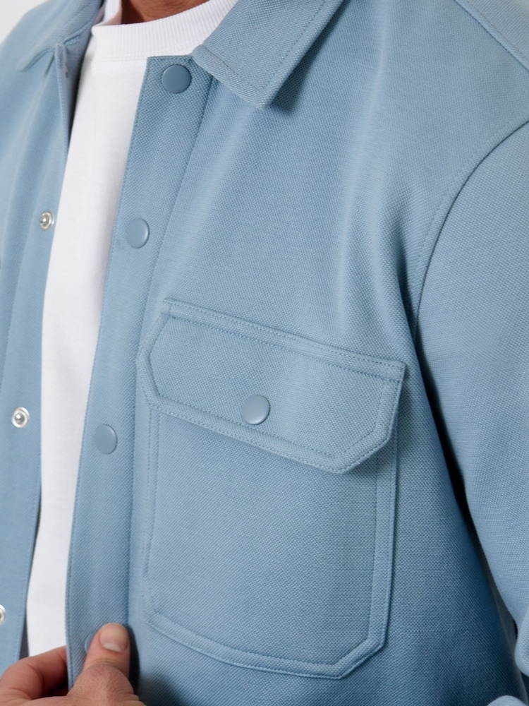 Threadbare Blue Pique Popper Fastening Shacket - Image 5 of 5