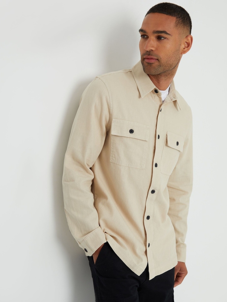 Threadbare Natural Linen Blend Lightweight Shacket - Image 1 of 4