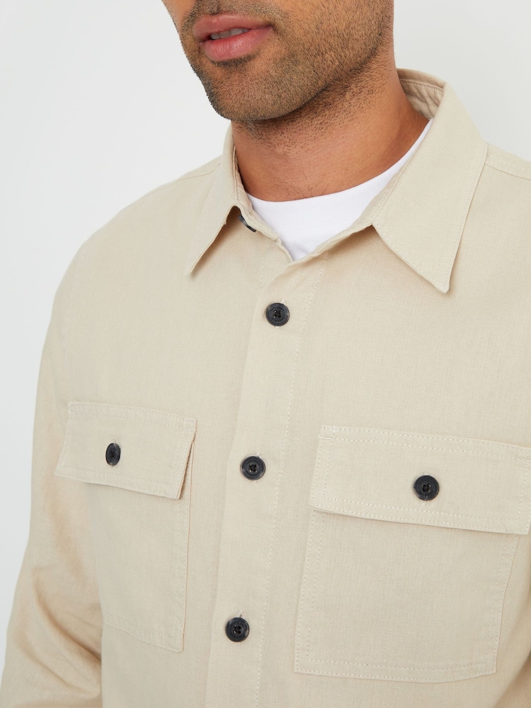 Threadbare Natural Linen Blend Lightweight Shacket - Image 4 of 4