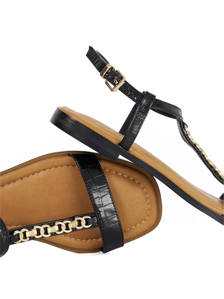 Dune London Black Standard Fit Leather Lollipops T-Bar Flat Sandals - Image 8 of 8