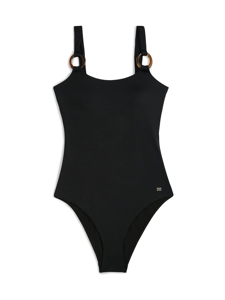 Schwarz - Tommy Hilfiger Tortoiseshell Ring Scoop Back Swimsuit - Bild 5 von 5