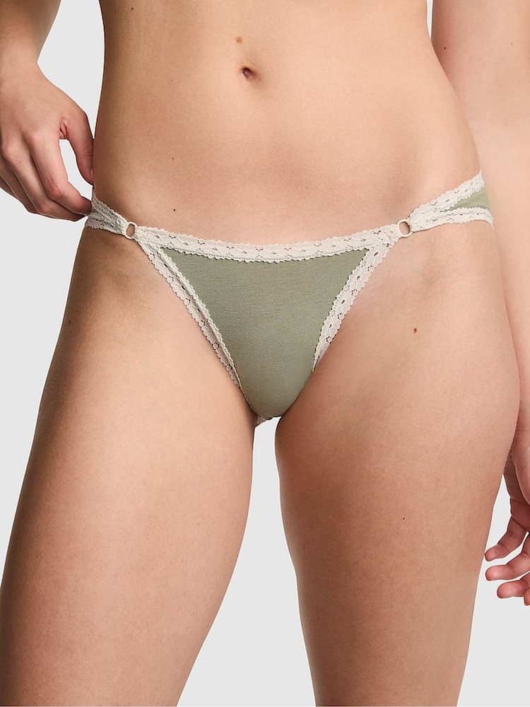 Victoria's Secret PINK Slate Green Cheeky Cotton Heather Lace Trim Knickers - Image 1 of 2
