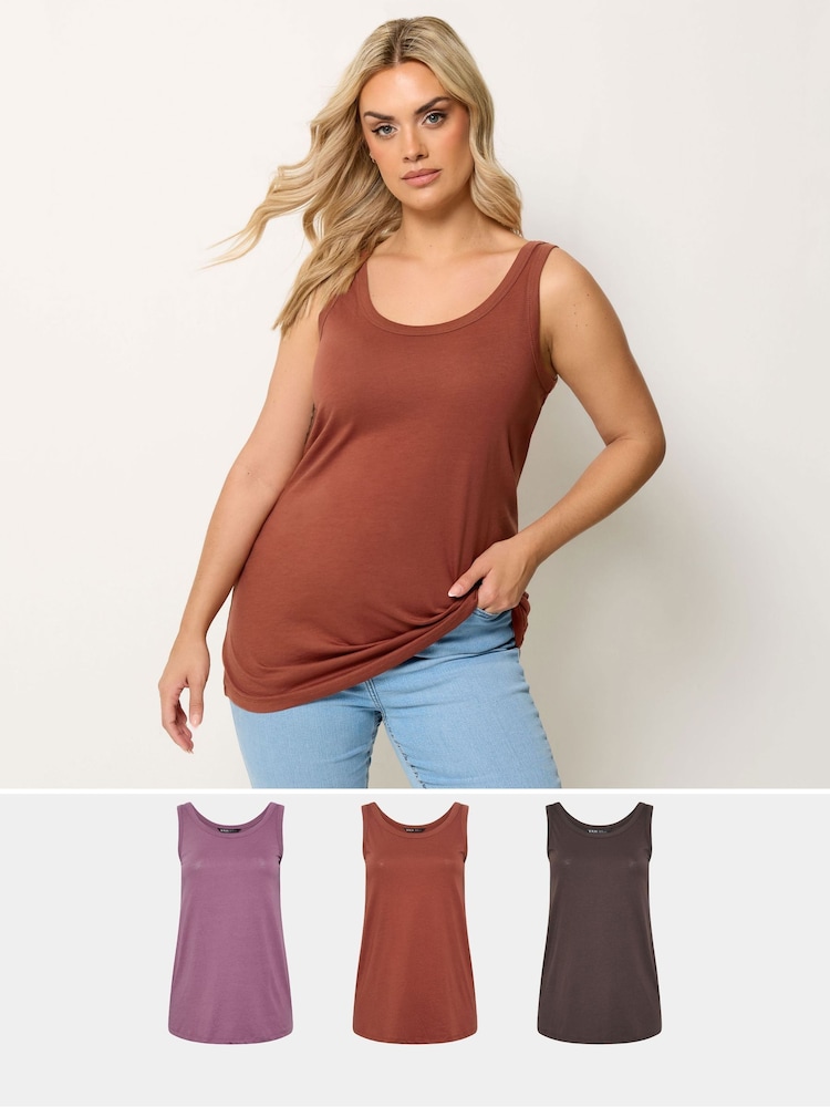 Yours Curve Brown Core Basic Vests 3 Pack - Image 1 of 9