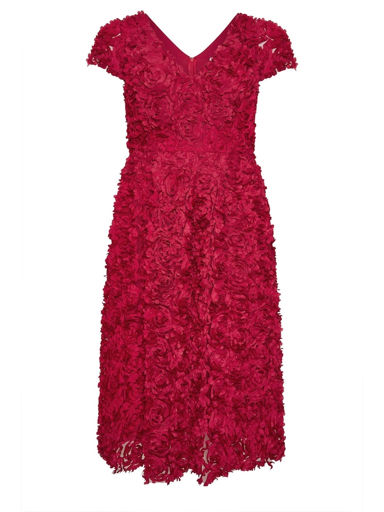 Yours Curve Red London 3D Floral Sleeve Skater Dress - Image 5 of 5