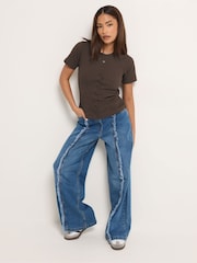 PixieGirl Petite Brown Short Sleeve Ribbed Button Front Tops 2 Pack - Image 3 of 8