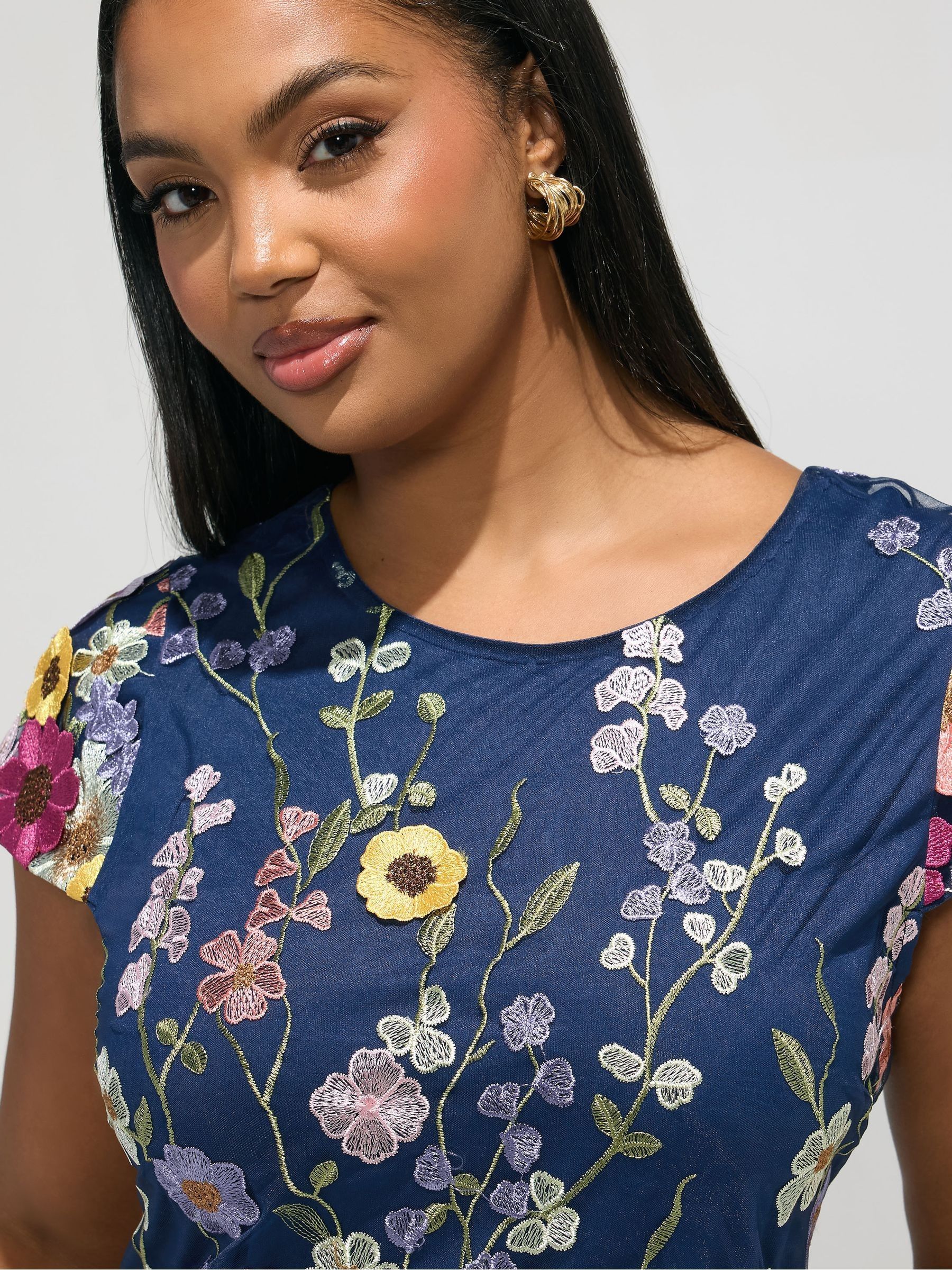 Buy Yours Curve Navy London 3D Floral Shift Dress from Next USA