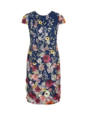 Yours Curve Navy London 3D Floral Shift Dress - Image 5 of 5
