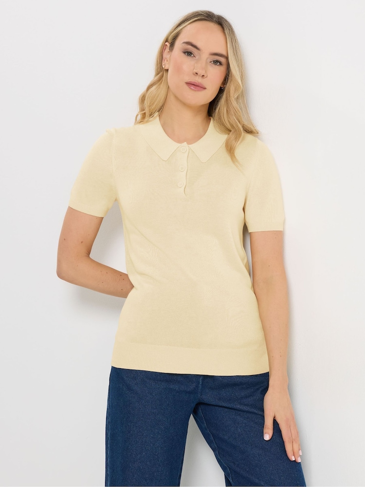 Long Yellow Fine Guage Polo Top Jumper - Image 1 of 6