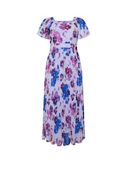 Yours Curve Blue London Floral Square Neck Pleated Maxi Dress - Image 5 of 5