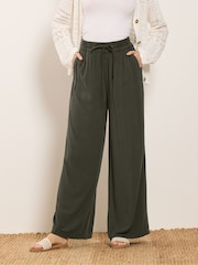 M&Co Brown Acid Wash Wide Leg Trousers - Image 1 of 6