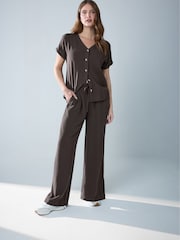 M&Co Brown Acid Wash Wide Leg Trousers - Image 5 of 6