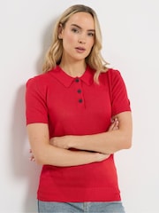 Long Red Fine Guage Polo Top Jumper - Image 1 of 6
