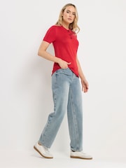 Long Red Fine Guage Polo Top Jumper - Image 2 of 6