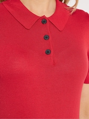 Long Red Fine Guage Polo Top Jumper - Image 4 of 6