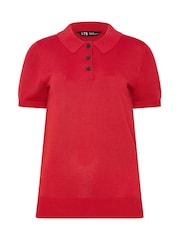 Long Red Fine Guage Polo Top Jumper - Image 6 of 6
