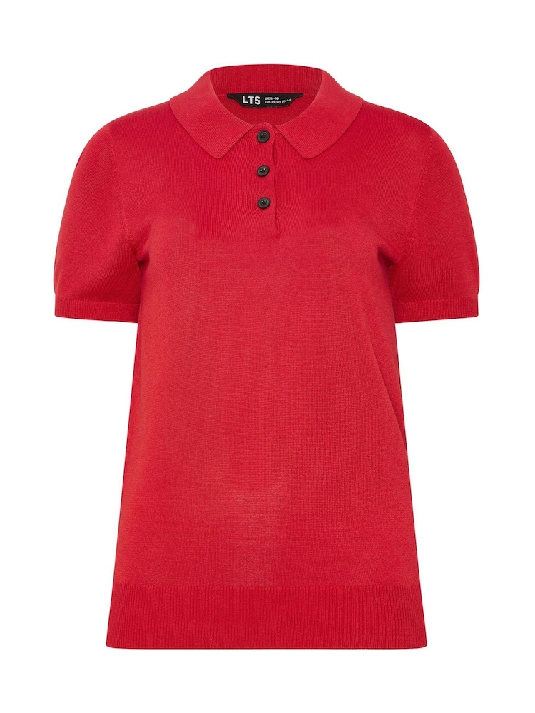 Long Red Fine Guage Polo Top Jumper - Image 6 of 6