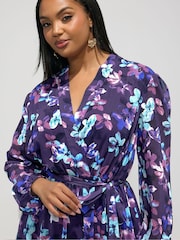 Yours Curve Light Blue London Floral Wrap Top - Image 2 of 5