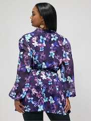 Yours Curve Light Blue London Floral Wrap Top - Image 3 of 5