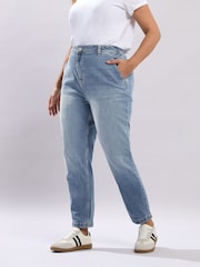 Yours Curve Blue Barrel Jeans - Image 1 of 2