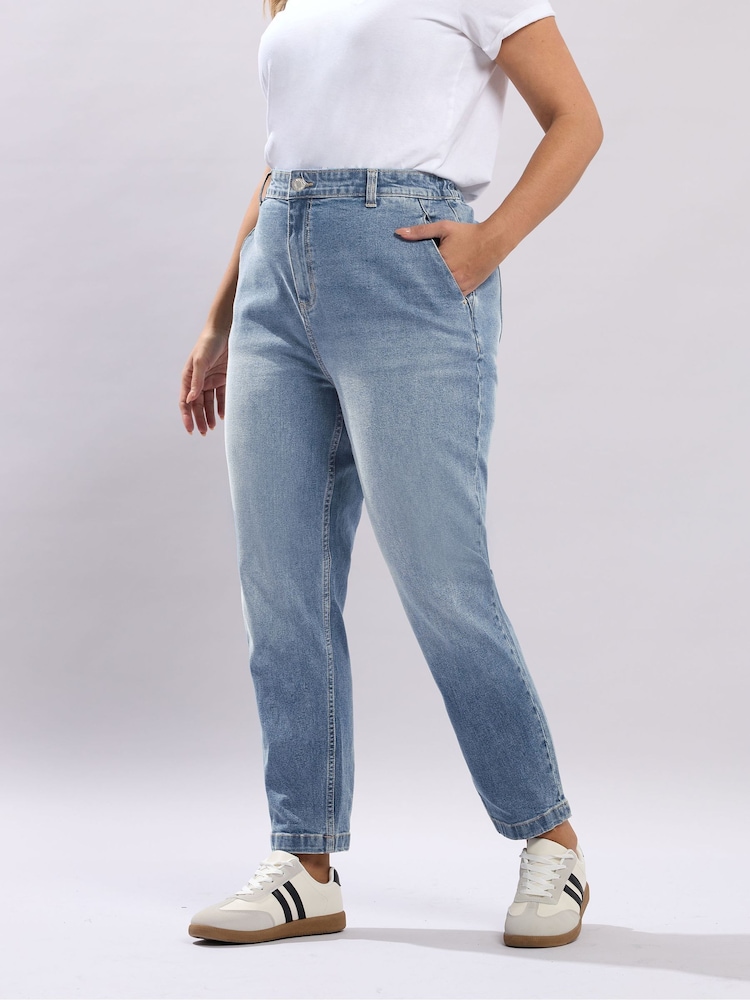 Yours Curve Blue Barrel Jeans - Image 1 of 2