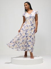 Yours Curve White London Floral Godet Maxi Dress - Image 1 of 5