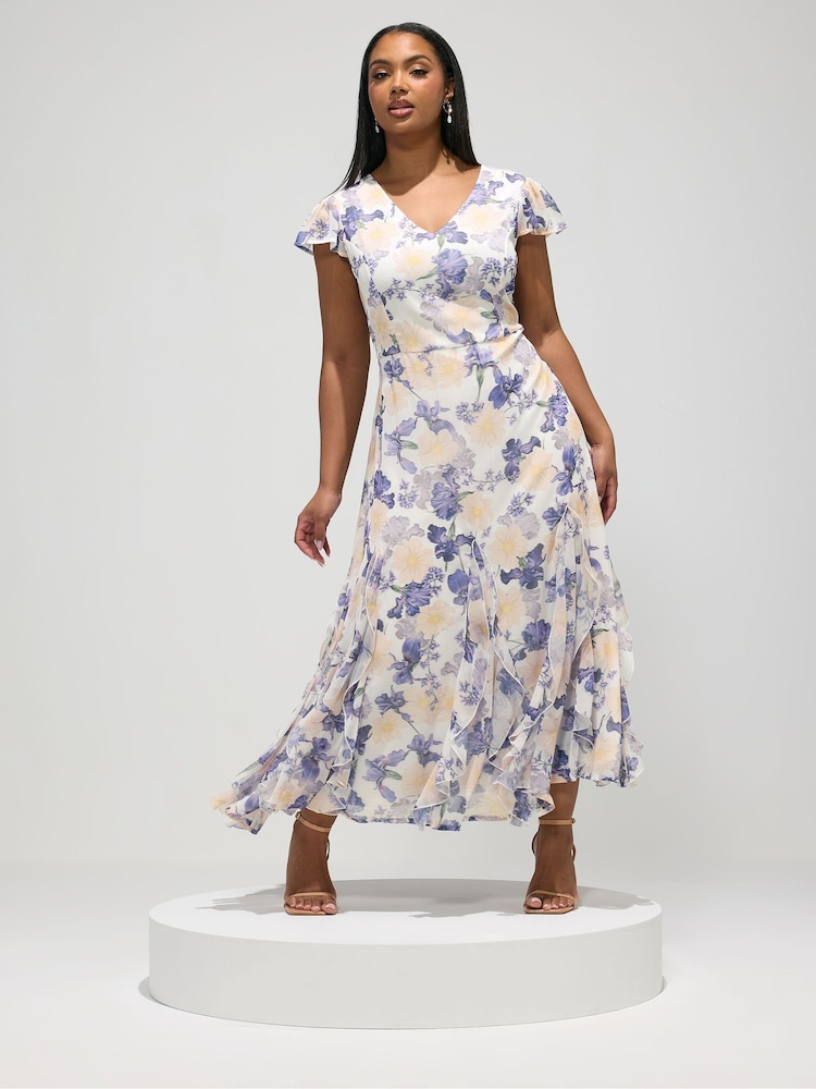 Yours Curve White London Floral Godet Maxi Dress - Image 2 of 5