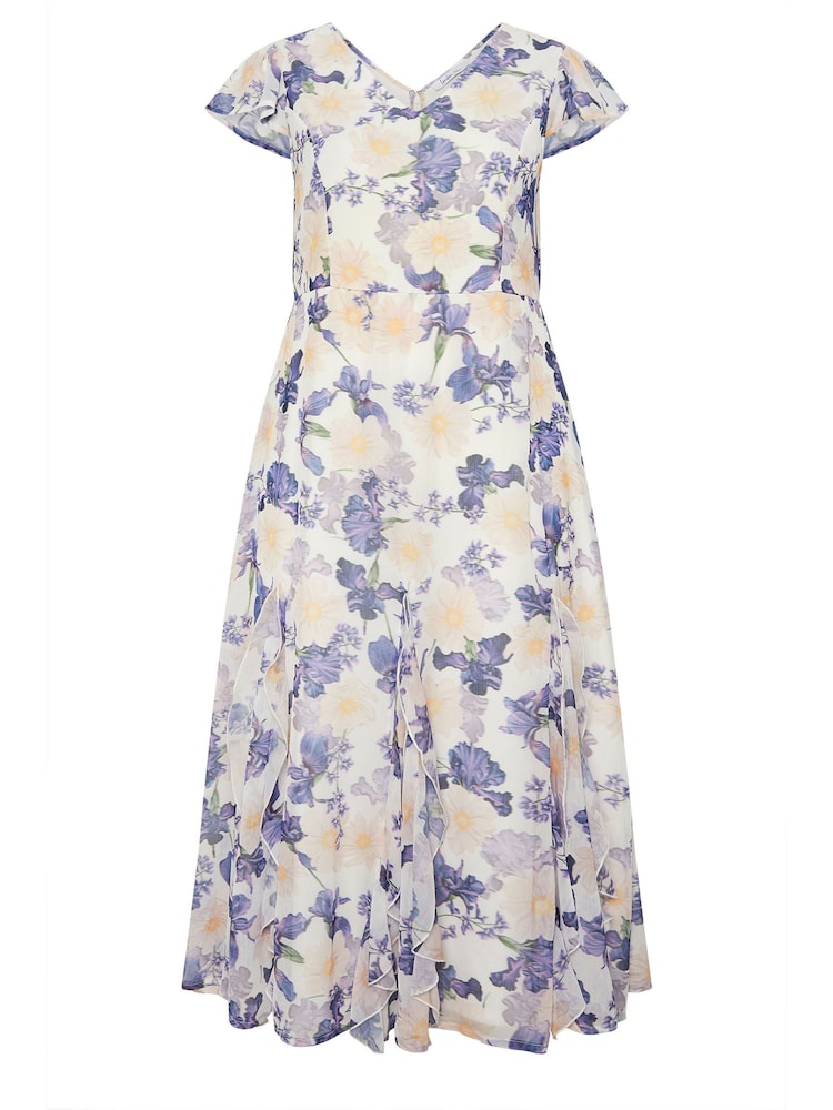 Yours Curve White London Floral Godet Maxi Dress - Image 5 of 5
