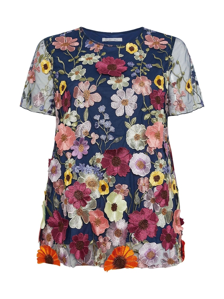 Yours Curve Blue London 3D Floral T-Shirt - Image 5 of 5 Yours Curve Blue London 3D Floral T-Shirt - Image 5 of 5