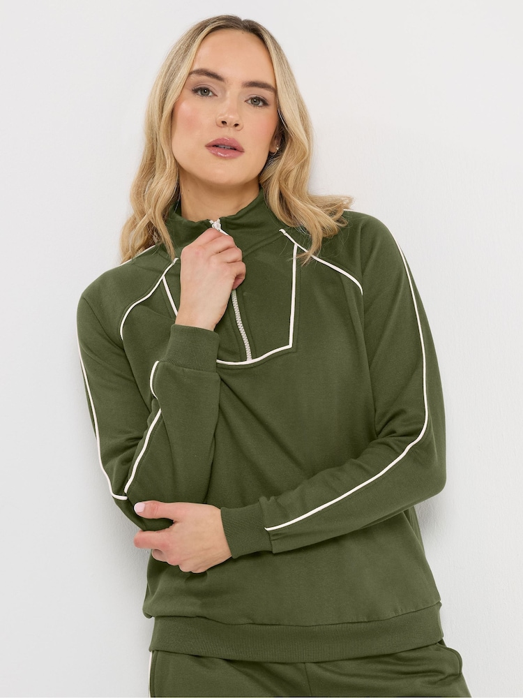 Long Tall Sally Green Half Zip Piped Sweat Top - Image 1 of 5