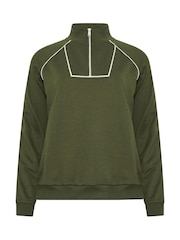 Long Tall Sally Green Half Zip Piped Sweat Top - Image 5 of 5