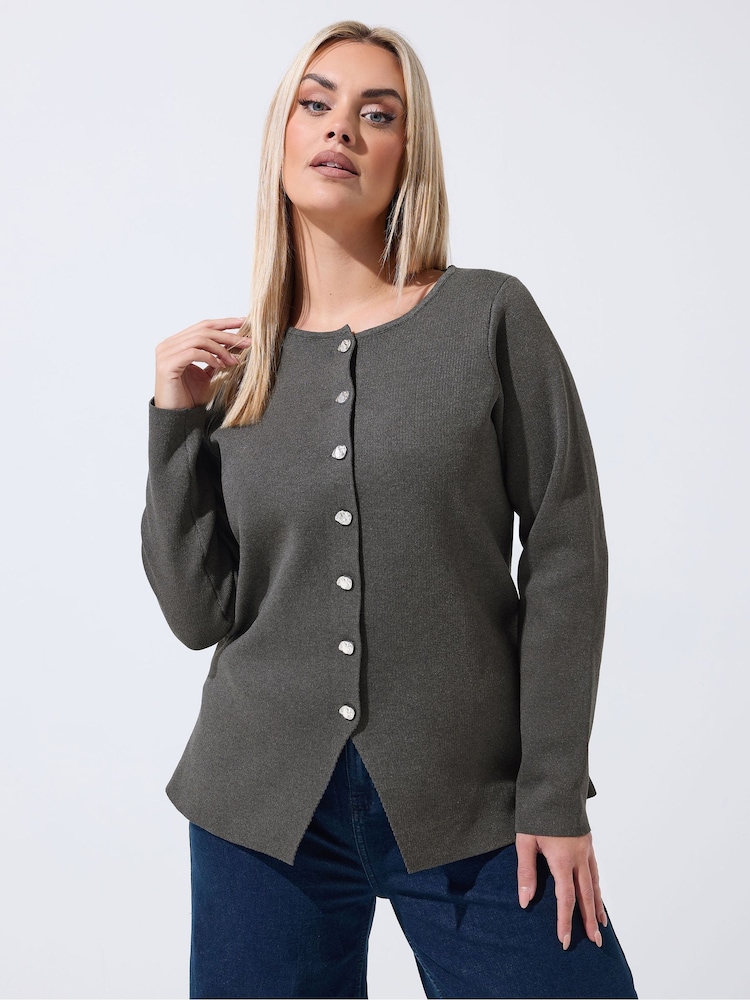 Yours Curve Grey Limited Long Sleeve Button Cardigan - Image 1 of 6