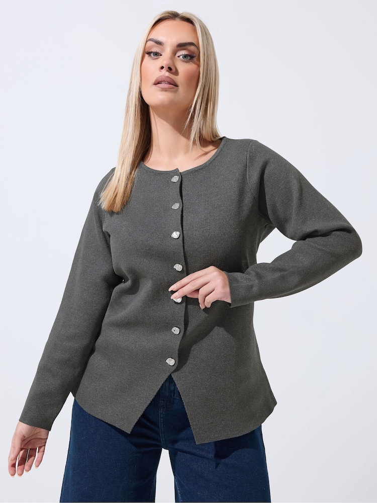 Yours Curve Grey Limited Long Sleeve Button Cardigan - Image 2 of 6