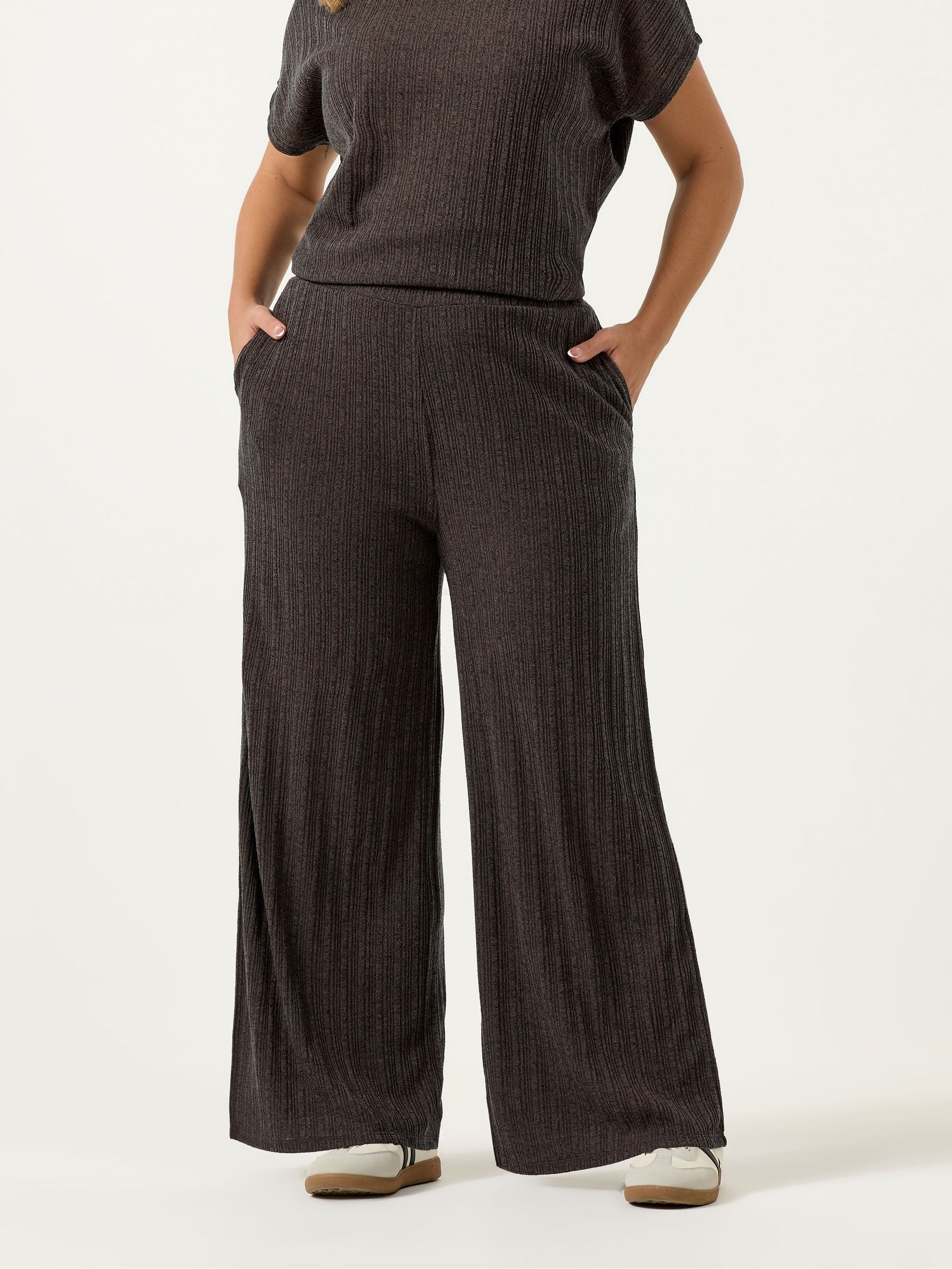Yours Curve Women's Brown Knitted Wide Leg Trousers