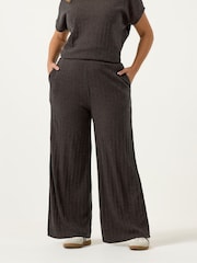 Yours Curve Brown Knitted Wide Leg Trousers - Image 1 of 5